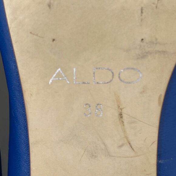 Aldo Women's Peep Toe Pump Stacked Heels Slip On Leather Blue Size EU 38 - Picture 11 of 13